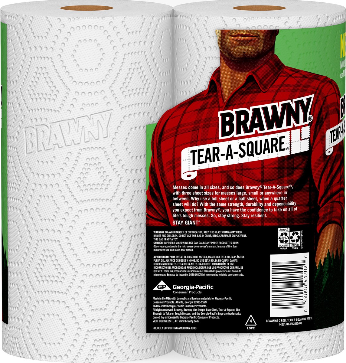 slide 3 of 4, Brawny Tear-a-square Paper Towels, 107.5 ct