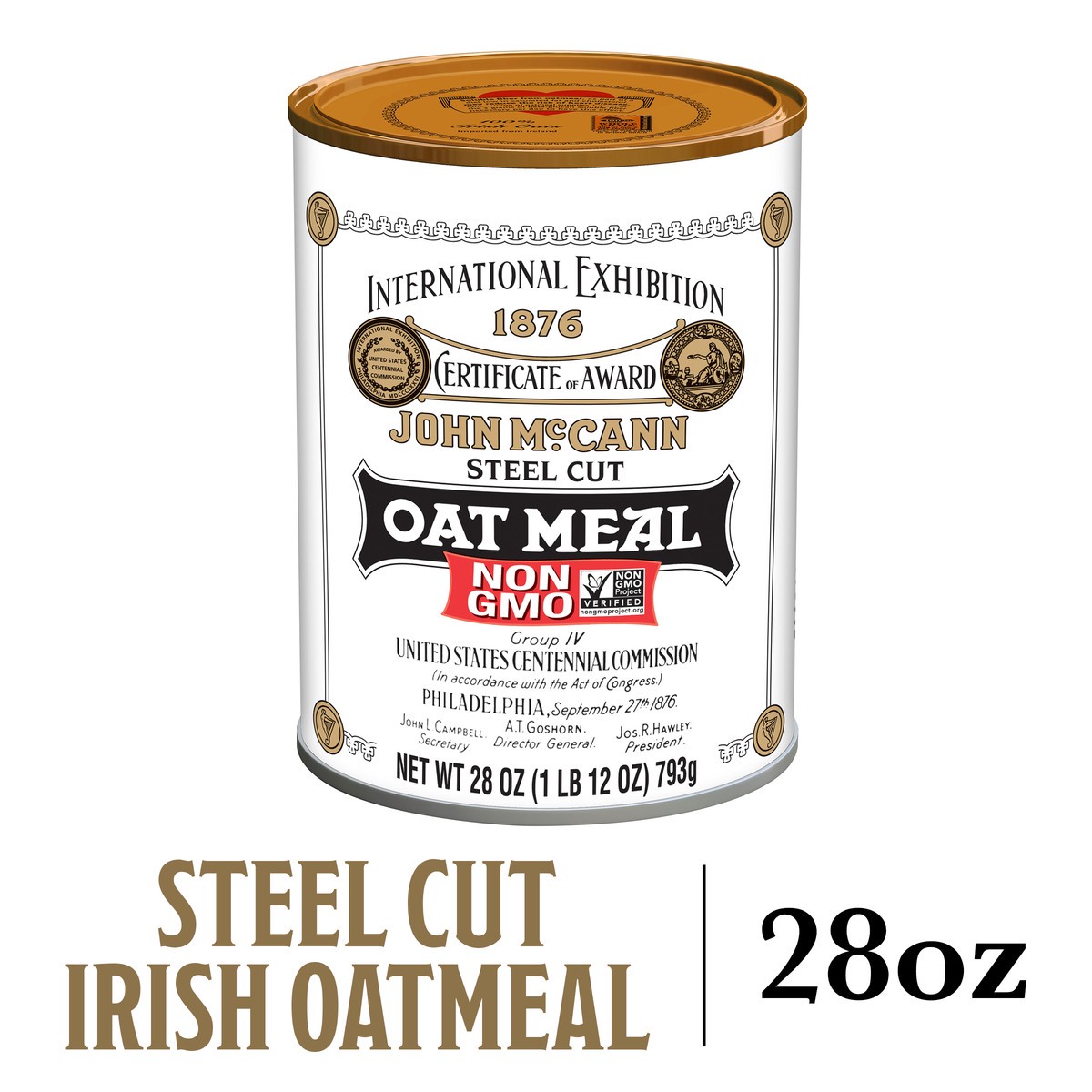 slide 13 of 13, McCann's Imported Steel Cut Irish Oatmeal, Non-GMO Project Verified Oatmeal, Kosher, 28 OZ Tin, 28 oz