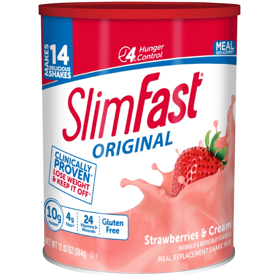 slide 1 of 1, SlimFast Original Strawberries Cream Meal Replacement Shake Mix, 12.83 oz