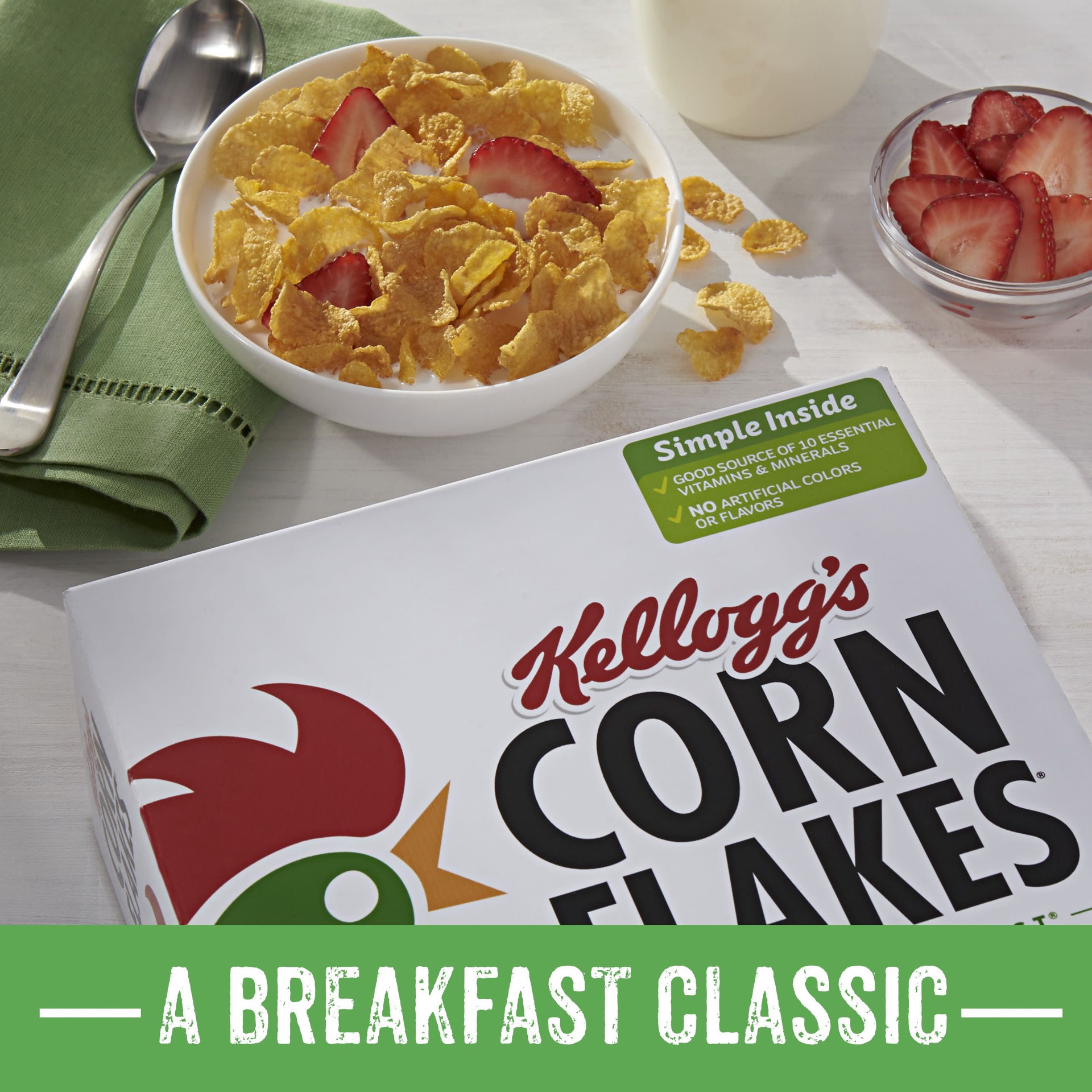 slide 2 of 5, Kellogg's Corn Flakes Original Cold Breakfast Cereal Family Size, 18 oz
