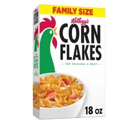 Corn Flakes Kellogg's Corn Flakes Breakfast Cereal, Kids Cereal, Family Breakfast, Family Size, Original, 18oz Box, 1 Box