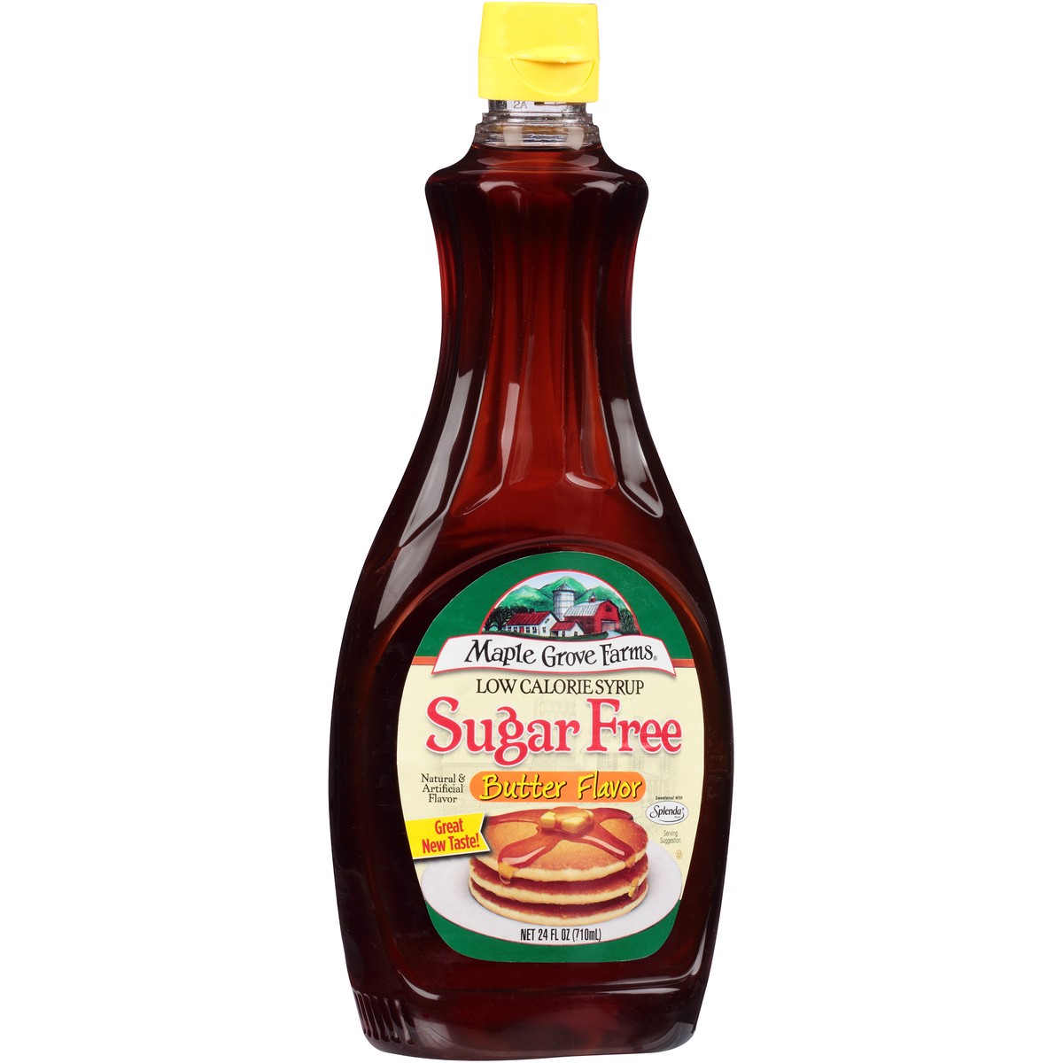 slide 2 of 9, Maple Grove Farms Sugar Free Butter Flavor Low Calorie Syrup 24 fl. oz. Bottle, 24 fl oz