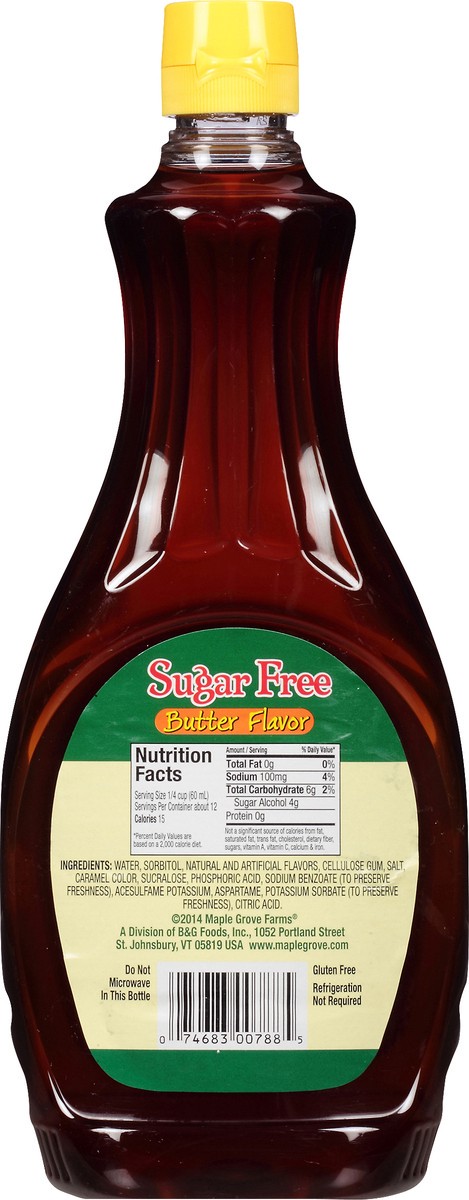 slide 4 of 9, Maple Grove Farms Sugar Free Butter Flavor Low Calorie Syrup 24 fl. oz. Bottle, 24 fl oz