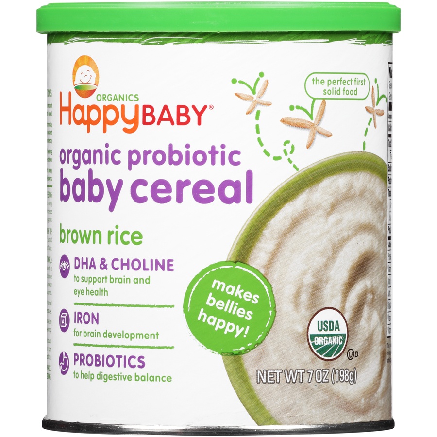slide 1 of 1, Happy Bellies Organic Brown Rice Cereal, 7 oz