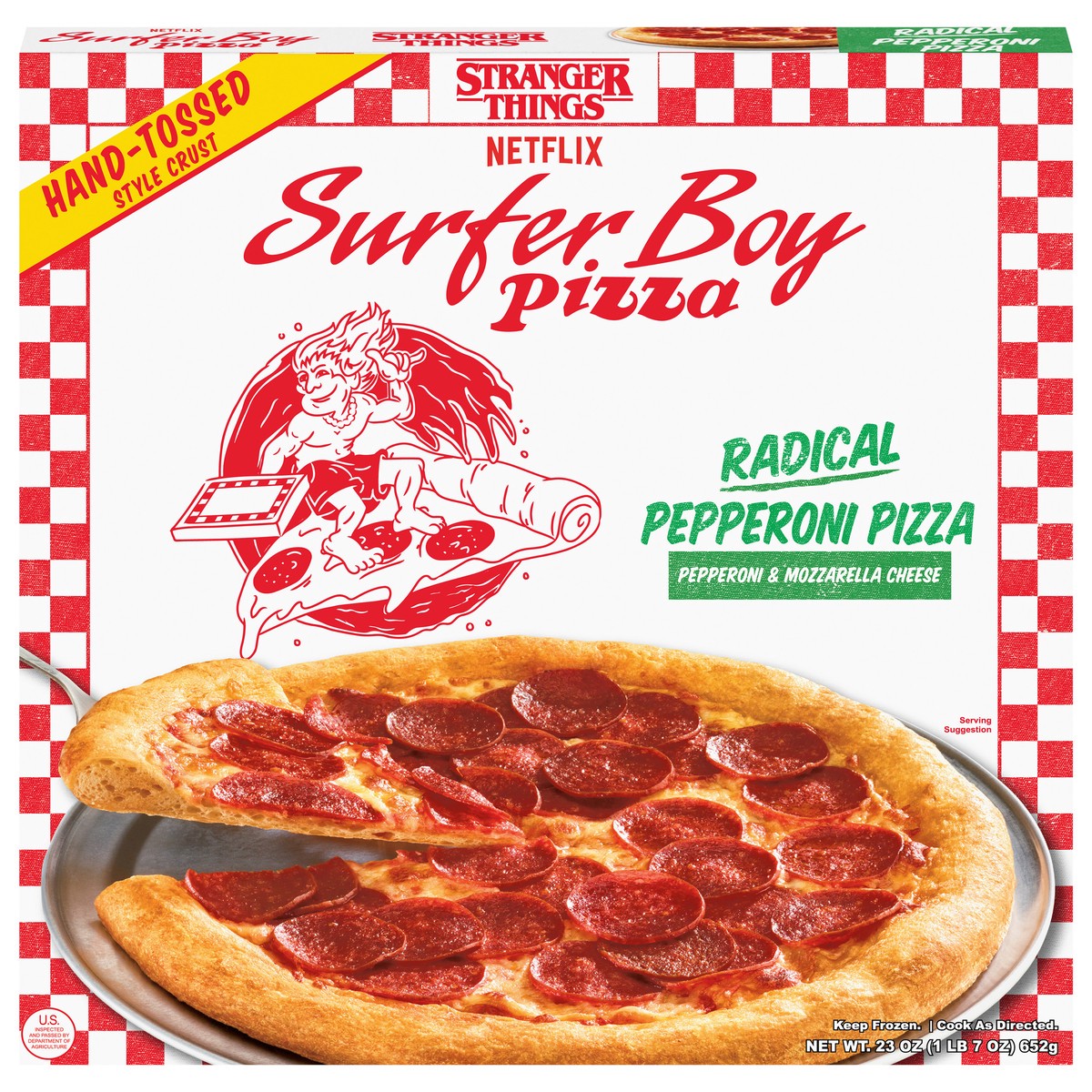 slide 4 of 14, Surfer Boy Pizza Hand-Tossed Style Crust Radical Pepperoni Pizza 23 oz, 1 ct