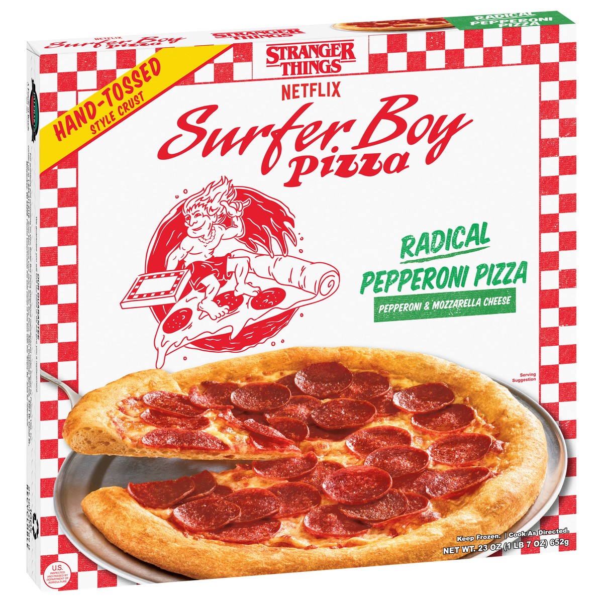 slide 3 of 14, Surfer Boy Pizza Hand-Tossed Style Crust Radical Pepperoni Pizza 23 oz, 1 ct