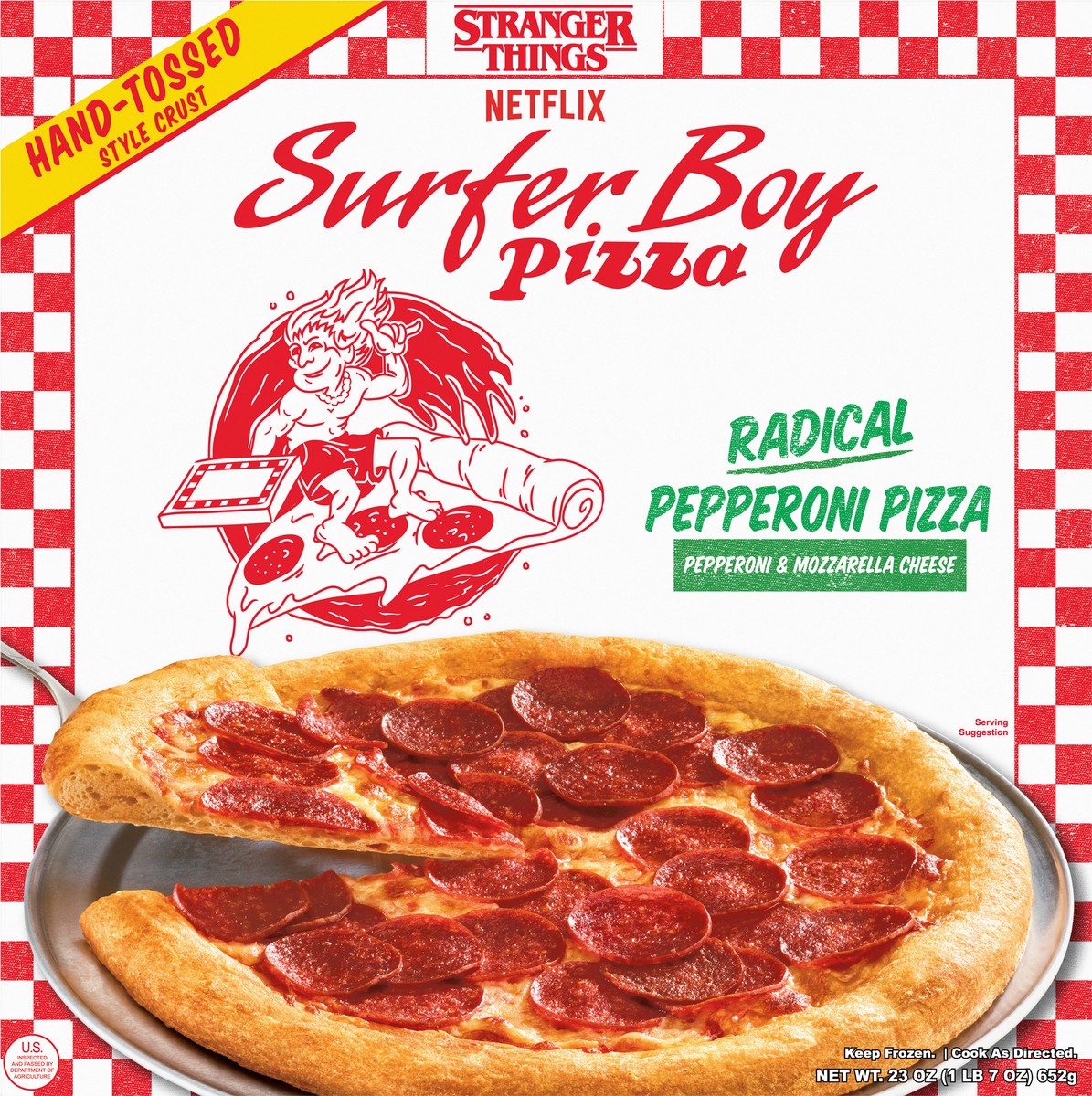 slide 14 of 14, Surfer Boy Pizza Hand-Tossed Style Crust Radical Pepperoni Pizza 23 oz, 1 ct