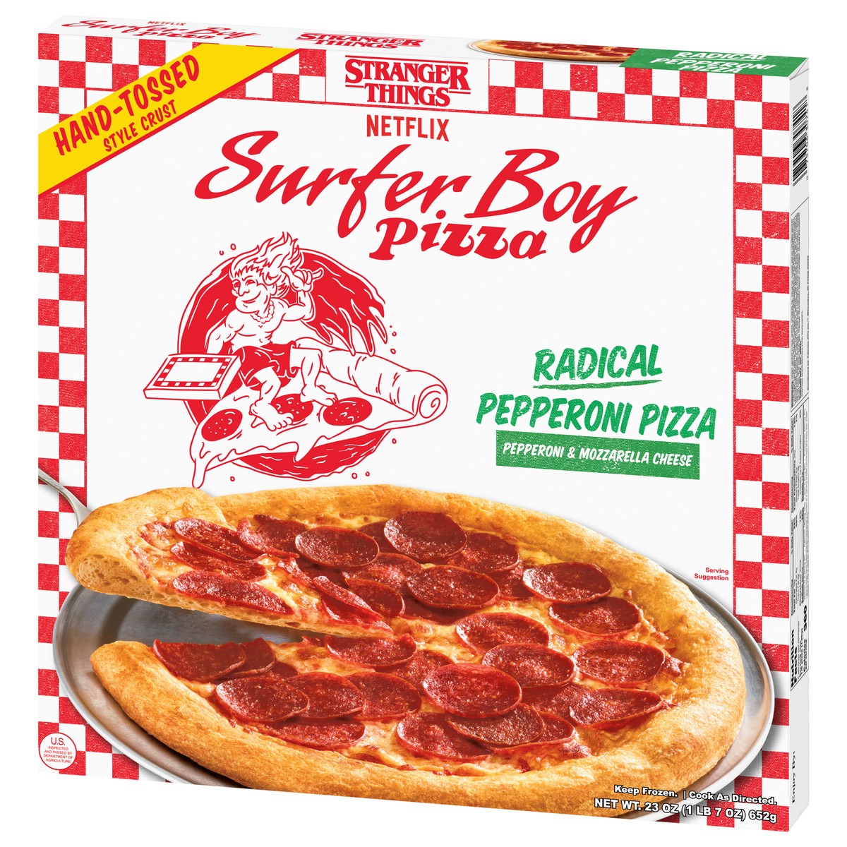 slide 7 of 14, Surfer Boy Pizza Hand-Tossed Style Crust Radical Pepperoni Pizza 23 oz, 1 ct