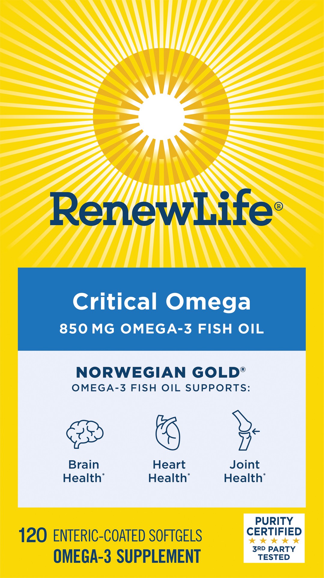 slide 1 of 5, Renew Life Norwegian Gold Critical Omega Fish Oil Supplement – 120 Softgels, 850 Mg, 120 ct