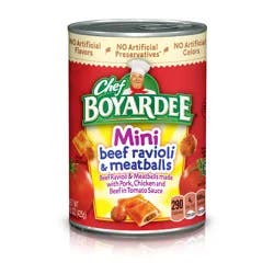 Chef Boyardee Mini Beef Ravioli and Meatballs in Tomato Sauce, Ready-to-Eat Meal, 15 oz. Can