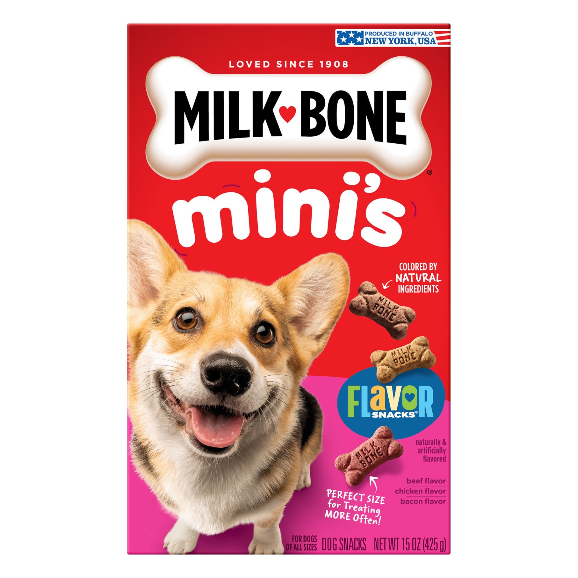 slide 1 of 1, Milk-Bone Flavor Snacks Dog Treat All Ages - Beef, Chicken, Bacon, 15 oz
