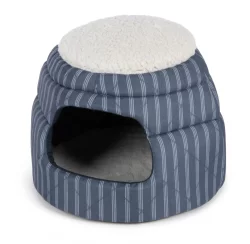 SmartyKat Hooded Cat Bed - Blue/White