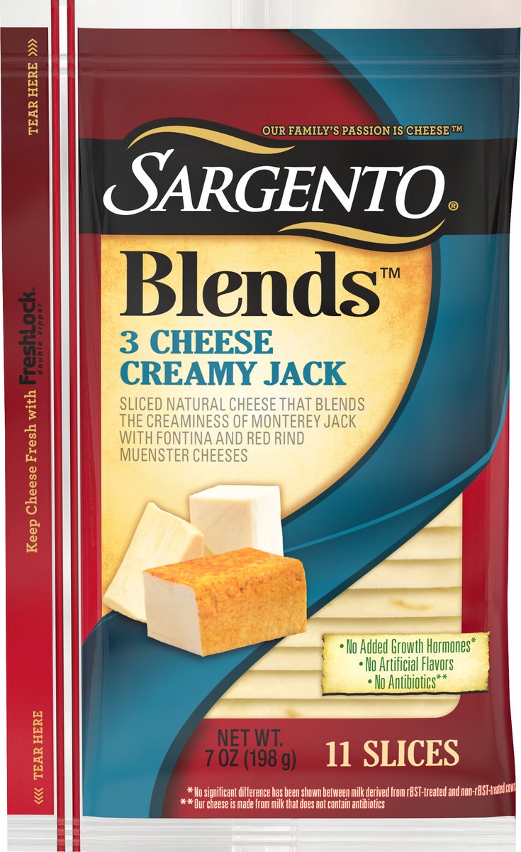 slide 8 of 9, Sargento®Blends™ 3 Cheese Creamy Jack Sliced Natural Cheese, 11 slices, 11 ct