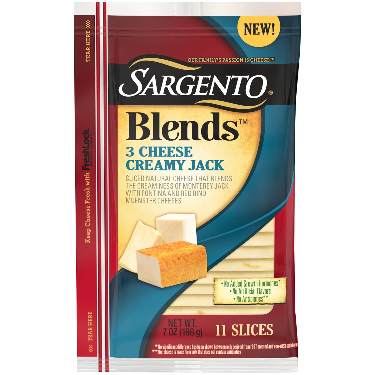 slide 1 of 9, Sargento Blends 3 Cheese Creamy Jack Cheese Slices 11 ct Pack, 7 oz