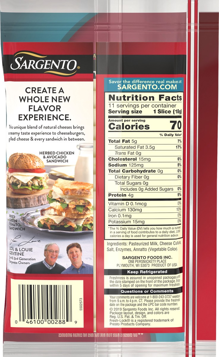 slide 9 of 9, Sargento Blends 3 Cheese Creamy Jack Cheese Slices 11 ct Pack, 7 oz