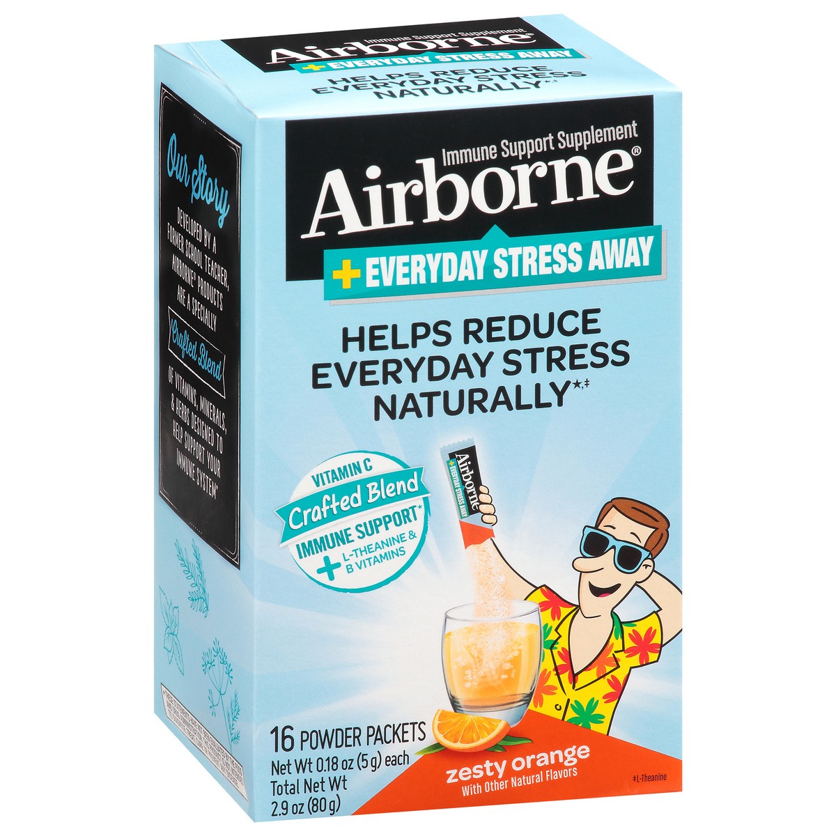 slide 7 of 11, Airborne Zesty Orange Immune Support + Everyday Stress Away Powder Packets 16- 0.18 oz Packets, 16 ct