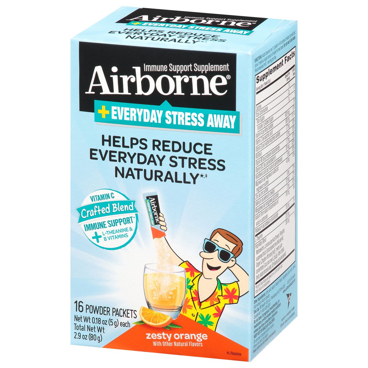 slide 8 of 11, Airborne Zesty Orange Immune Support + Everyday Stress Away Powder Packets 16- 0.18 oz Packets, 16 ct
