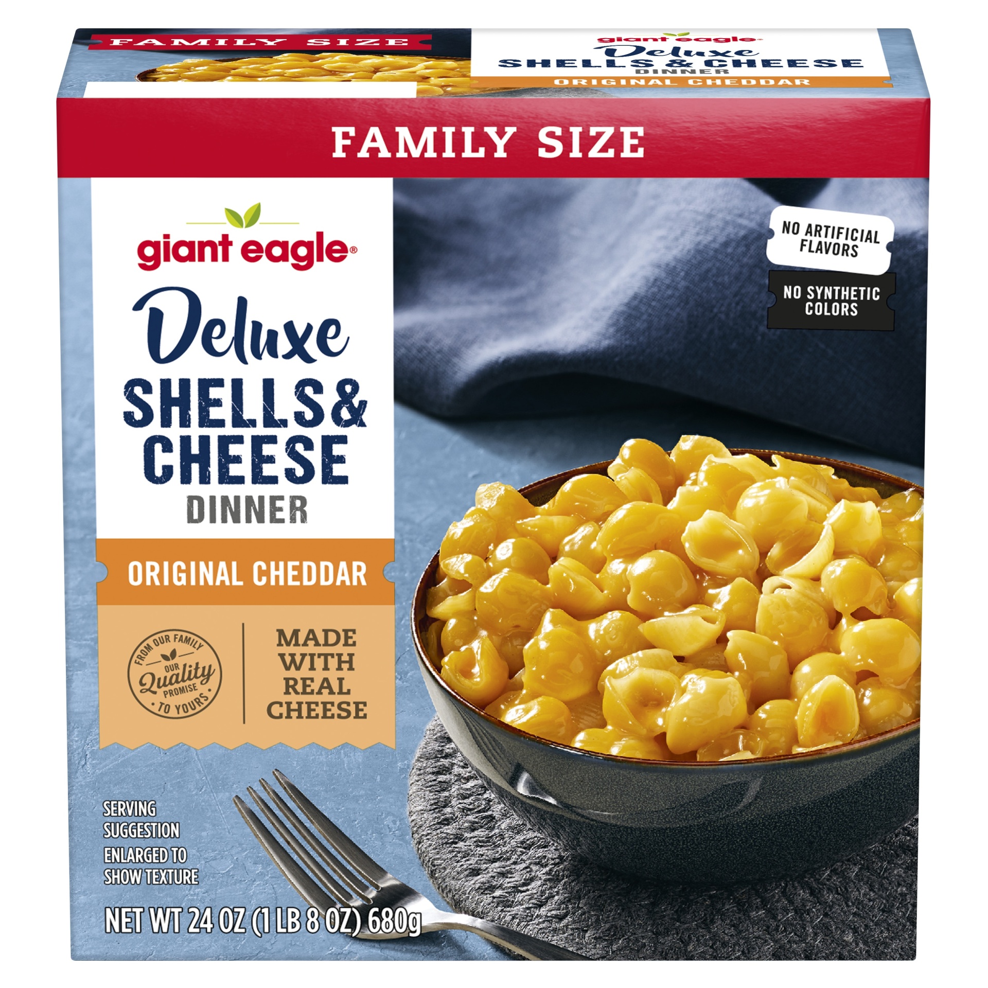 slide 1 of 1, Giant Eagle Deluxe Shells & Cheese Dinner, Original Cheddar, Family Size, 24 oz