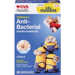 slide 1 of 1, CVS Health Children's Anti-Bacterial Bandages Minions, 20 ct