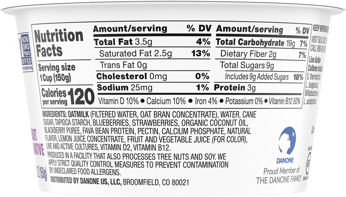 slide 2 of 10, Silk Oat Yeah Oat Milk Dairy-Free Yogurt Alternative, The Mixed Berry One, Gluten-Free, Vegan, Non-GMO Project Verified, 5.3 oz., 5.3 oz