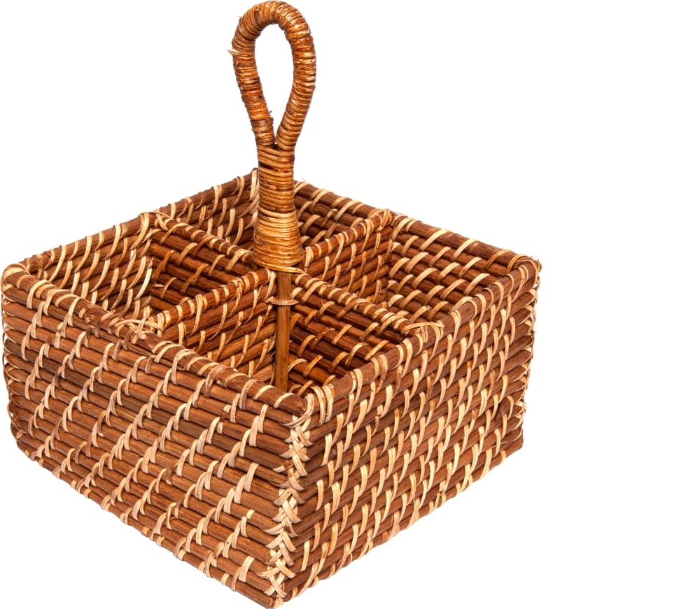 slide 1 of 1, Dash Of That Square Rattan Flatware Caddy - Natural, 8 in x 8 in