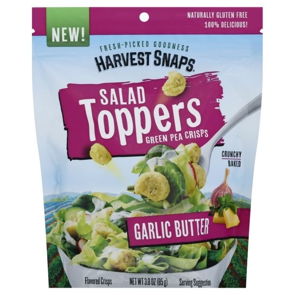 slide 1 of 1, Harvest Snaps Garlic Butter Salad Topper, 3 oz
