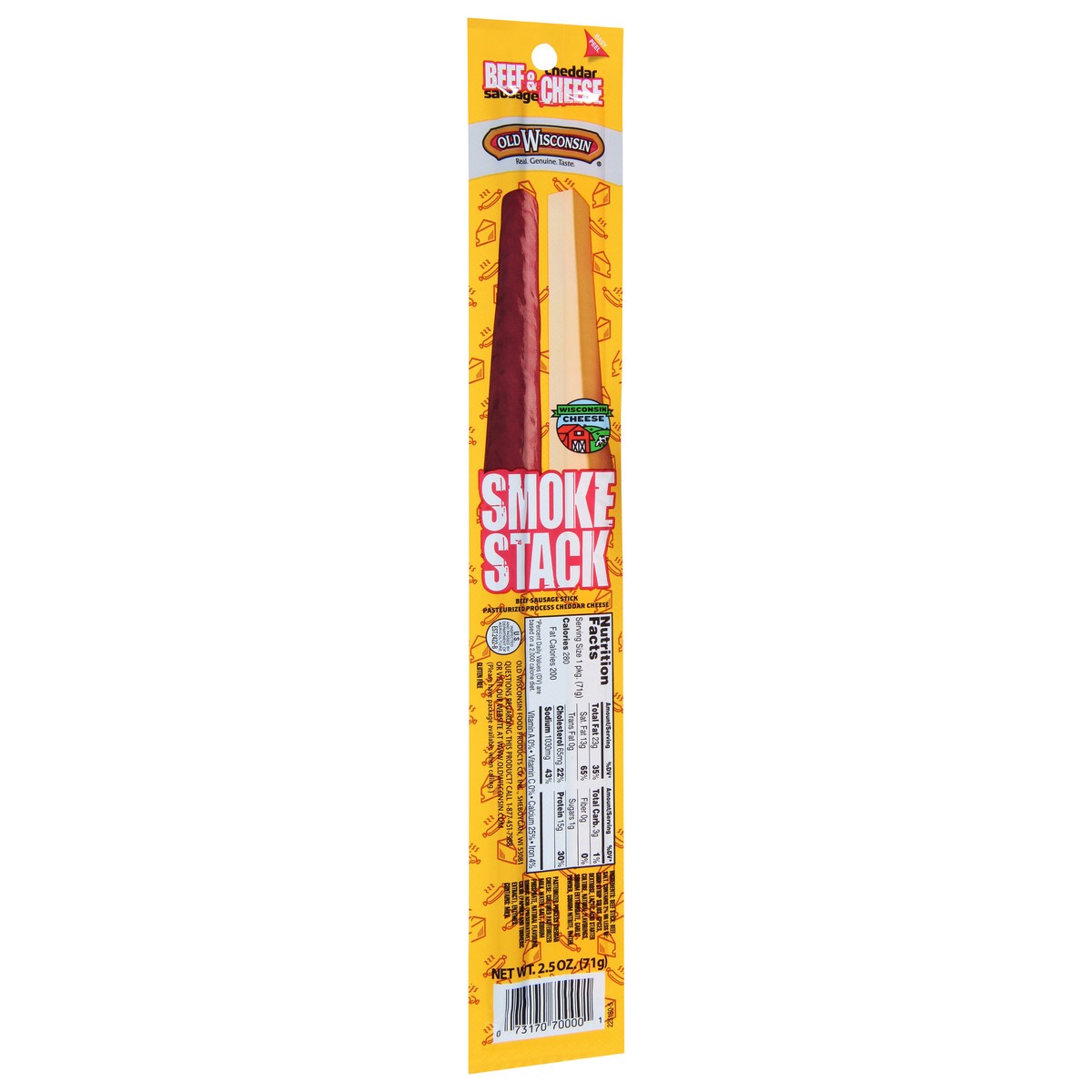 slide 6 of 9, Old Wisconsin Smoke Stack Cheddar Cheese Beef Sausage Stick 2.5 oz, 2.5 oz