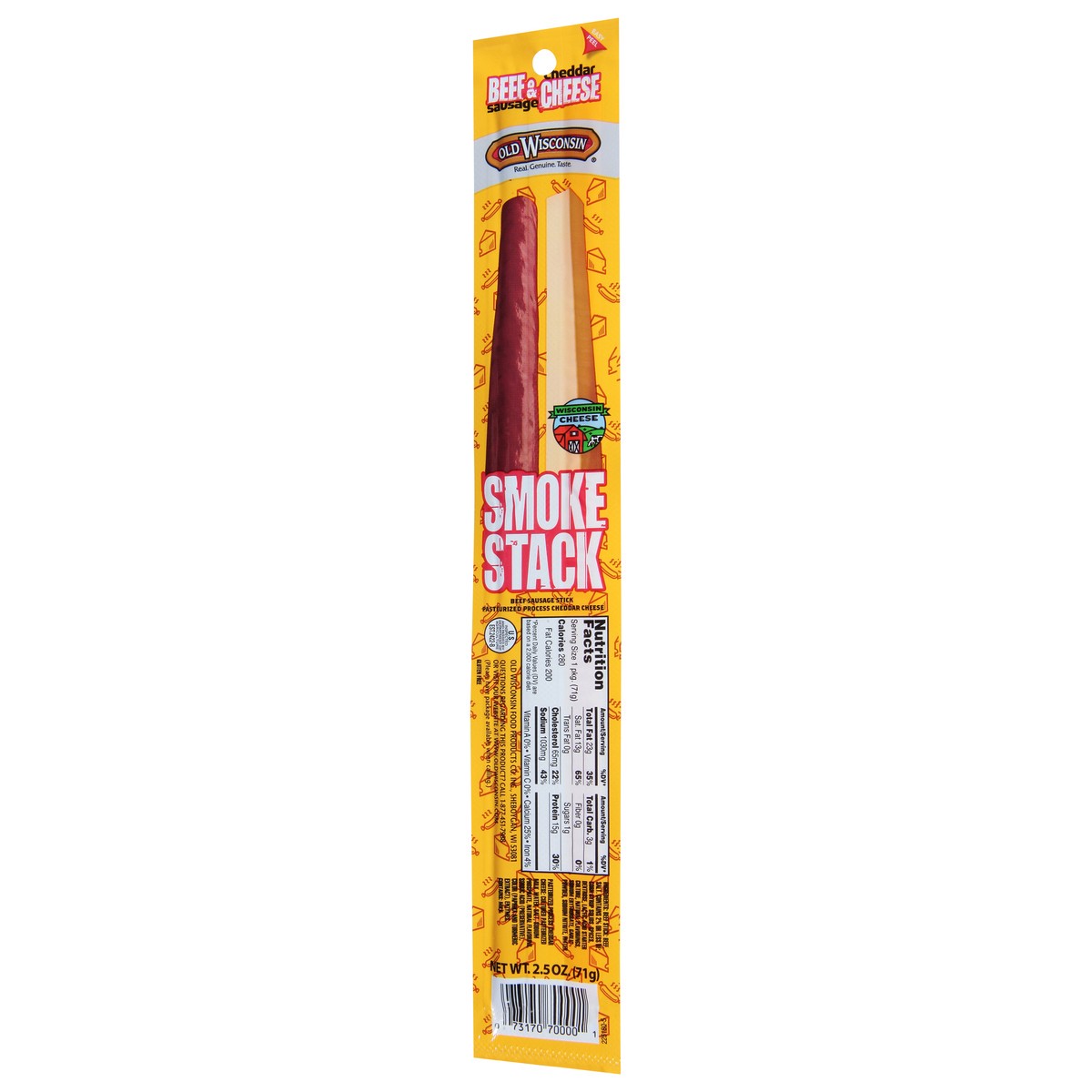 slide 9 of 9, Old Wisconsin Smoke Stack Cheddar Cheese Beef Sausage Stick 2.5 oz, 2.5 oz