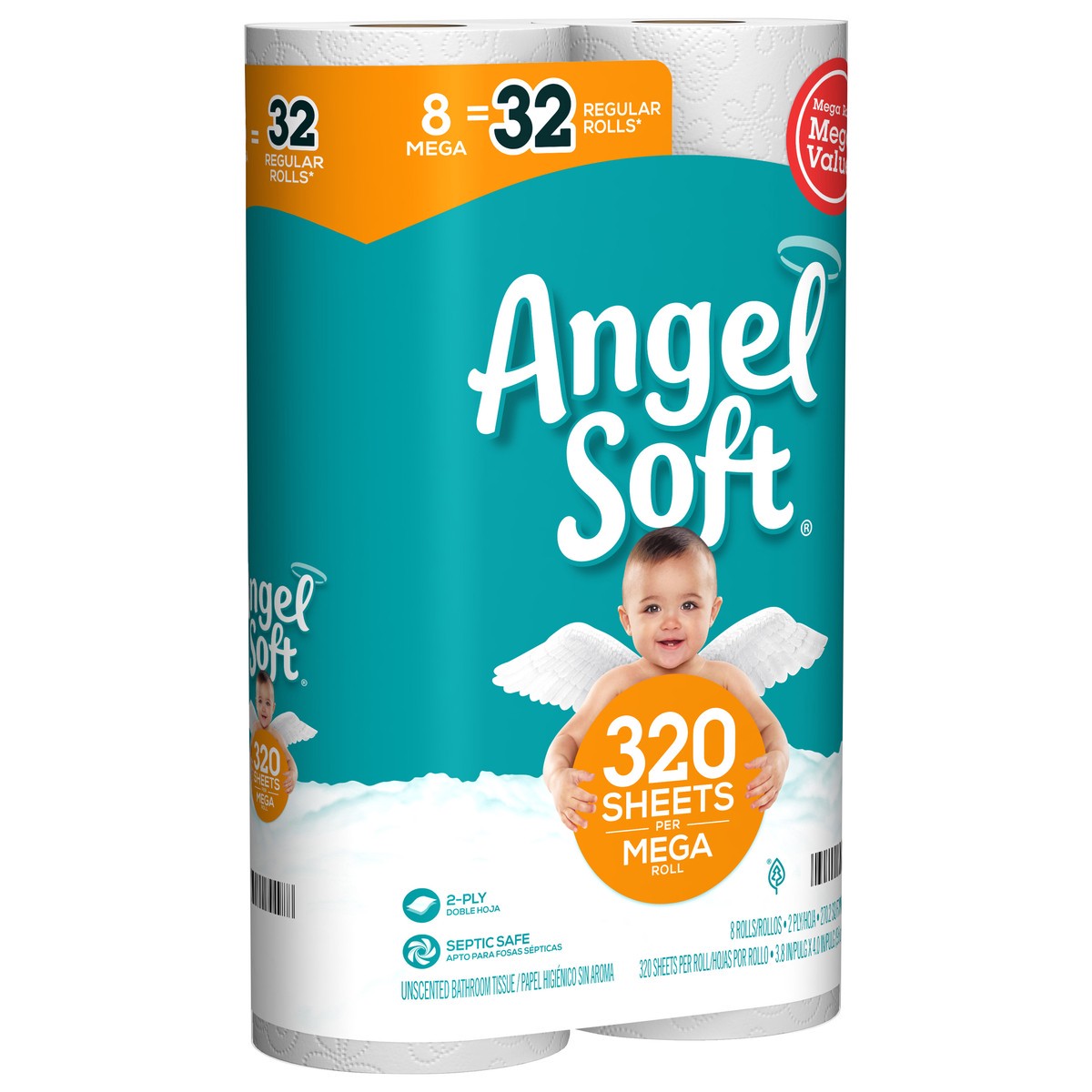 slide 3 of 6, Angel Soft Toilet Paper, 8 Mega Rolls, 8 ct