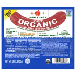 Applegate The Great Organic Uncured Beef Hot Dog, 14oz