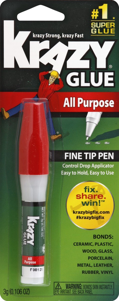 slide 2 of 2, Krazy Glue Super Glue All Purpose Fine Tip Pen Blister Pack, 0.07 oz