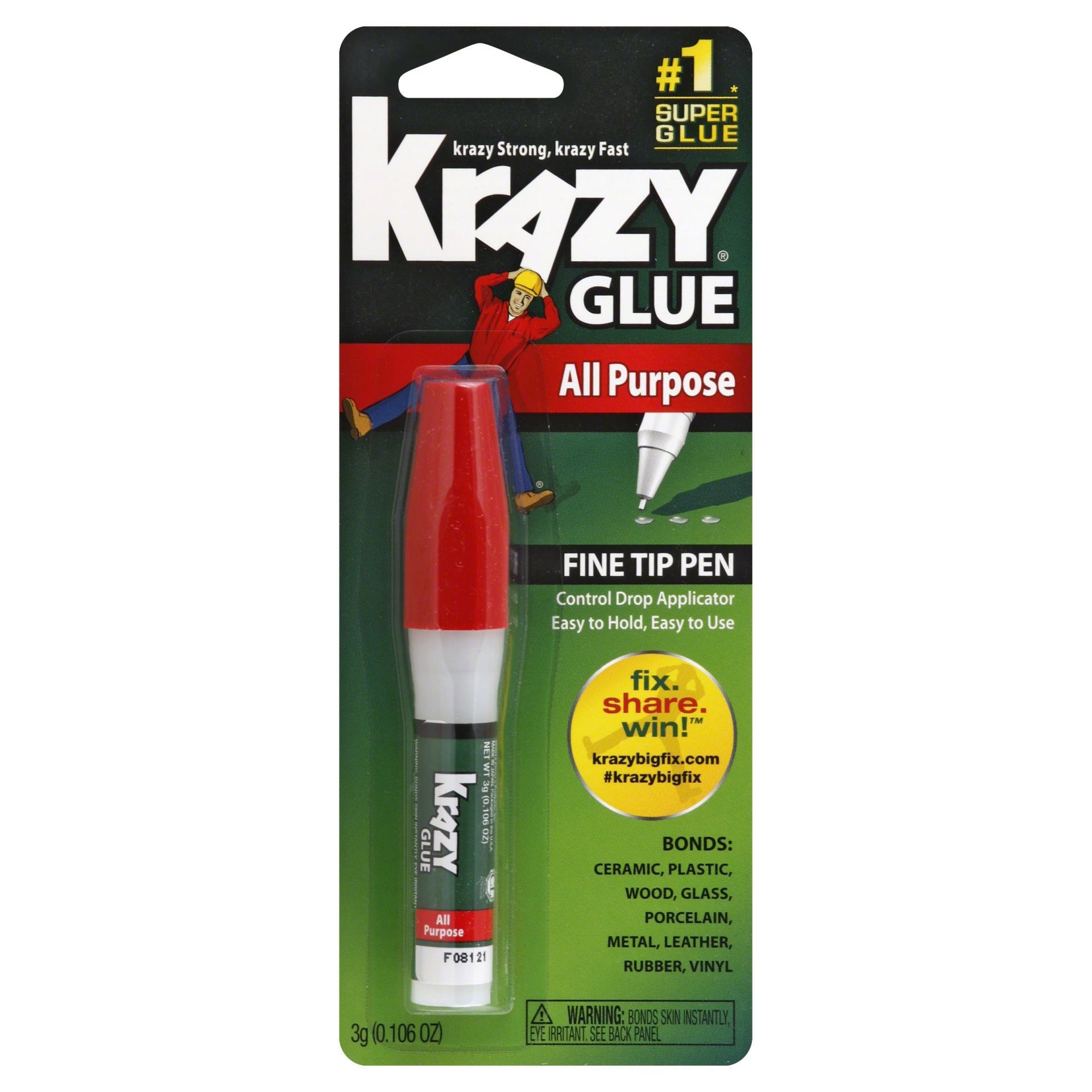 slide 1 of 1, Krazy Glue Super Glue All Purpose Fine Tip Pen Blister Pack, 0.07 oz