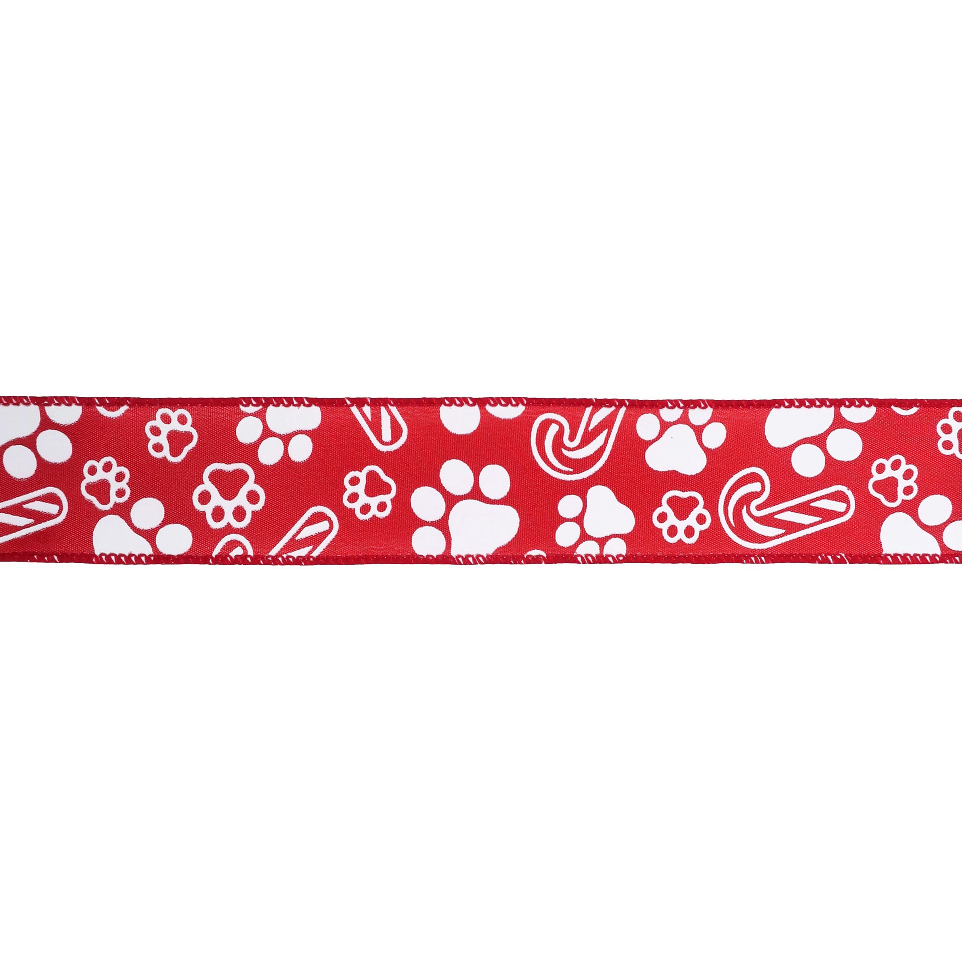 slide 3 of 3, 1.5" X 30ft. Red & White Paw Prints Wired Ribbon By Celebrate It, 1.5 in x 30 ft