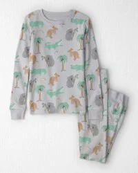 Littleplanet Kid 2-Piece Organic Cotton Ribbed Pajama Set in Aussie Friends Print