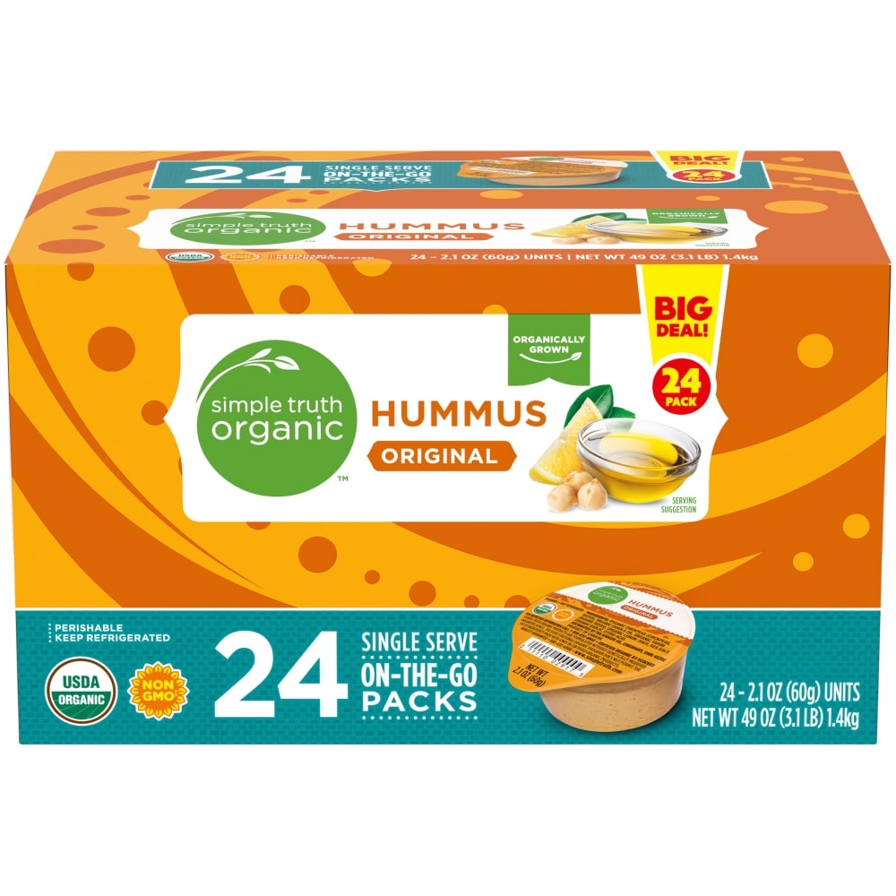 slide 1 of 1, Simple Truth Organic Original Hummus Single Serve Packs, 24 ct; 2.1 oz