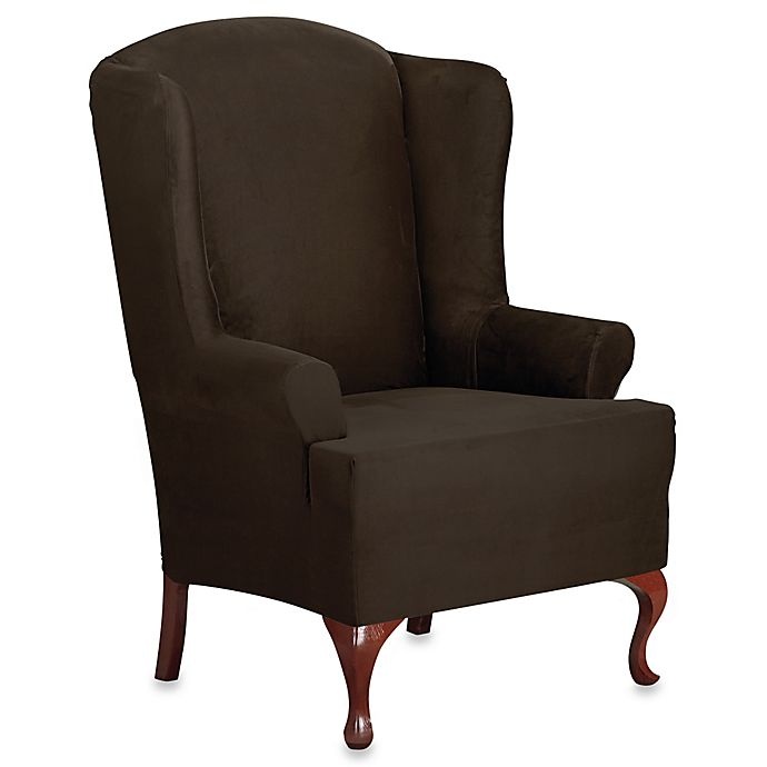 slide 1 of 1, SureFit Home Decor Designer Suede Wingback Chair Slipcover - Chocolate, 1 ct