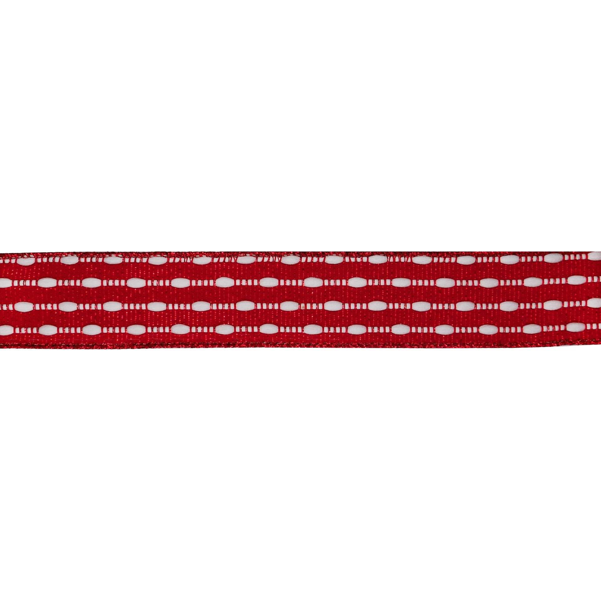 slide 2 of 3, 1.5" X 25ft. Red & White Stitch Wired Ribbon By Celebrate It, 1.5 in x 25 ft