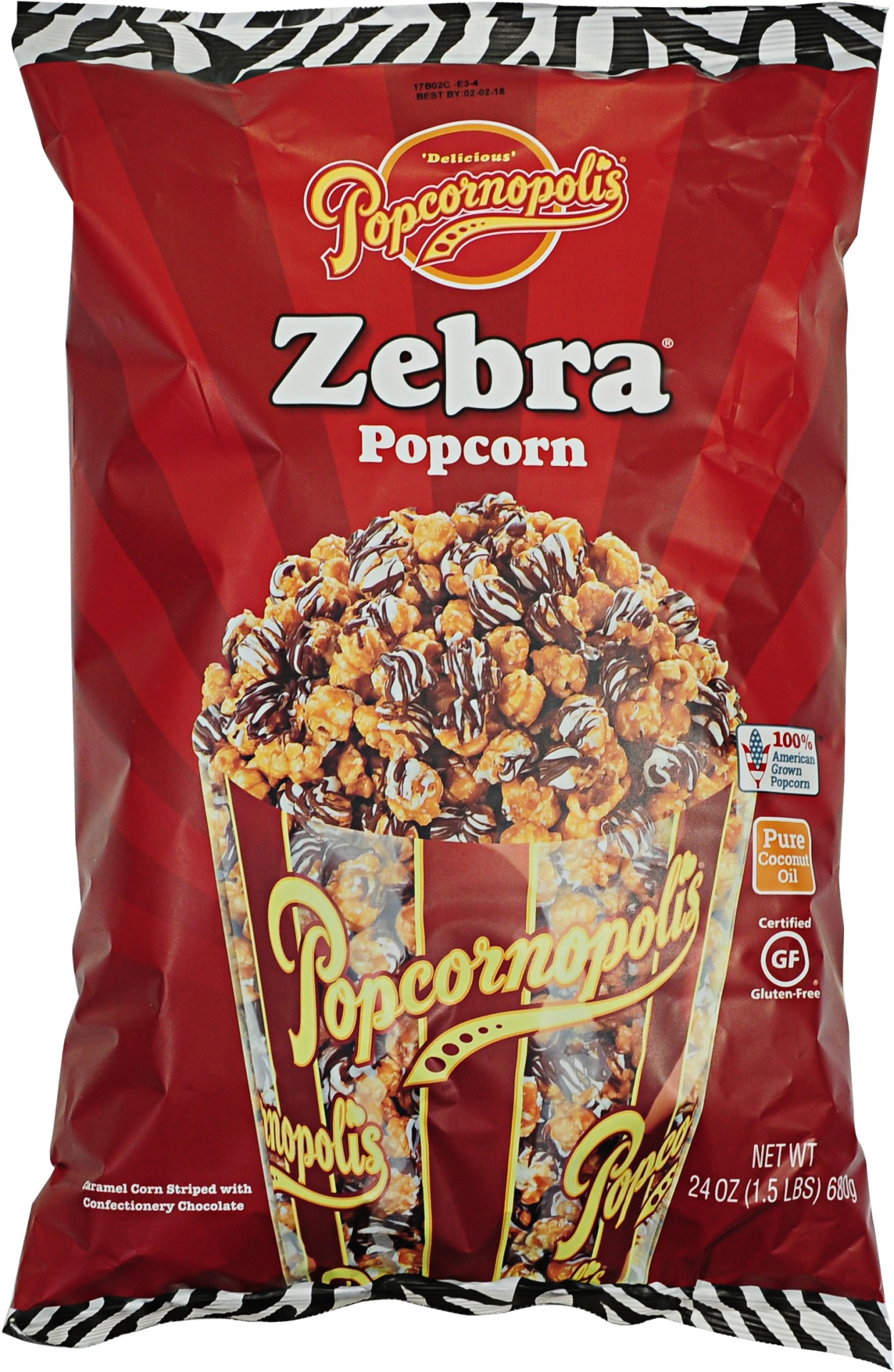 slide 1 of 1, Popcornopolis Zebra Popcorn, 24 oz