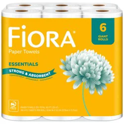 Fiora Essentials Strong & Absorbent Giant Rolls Paper Towels, 6 Rolls