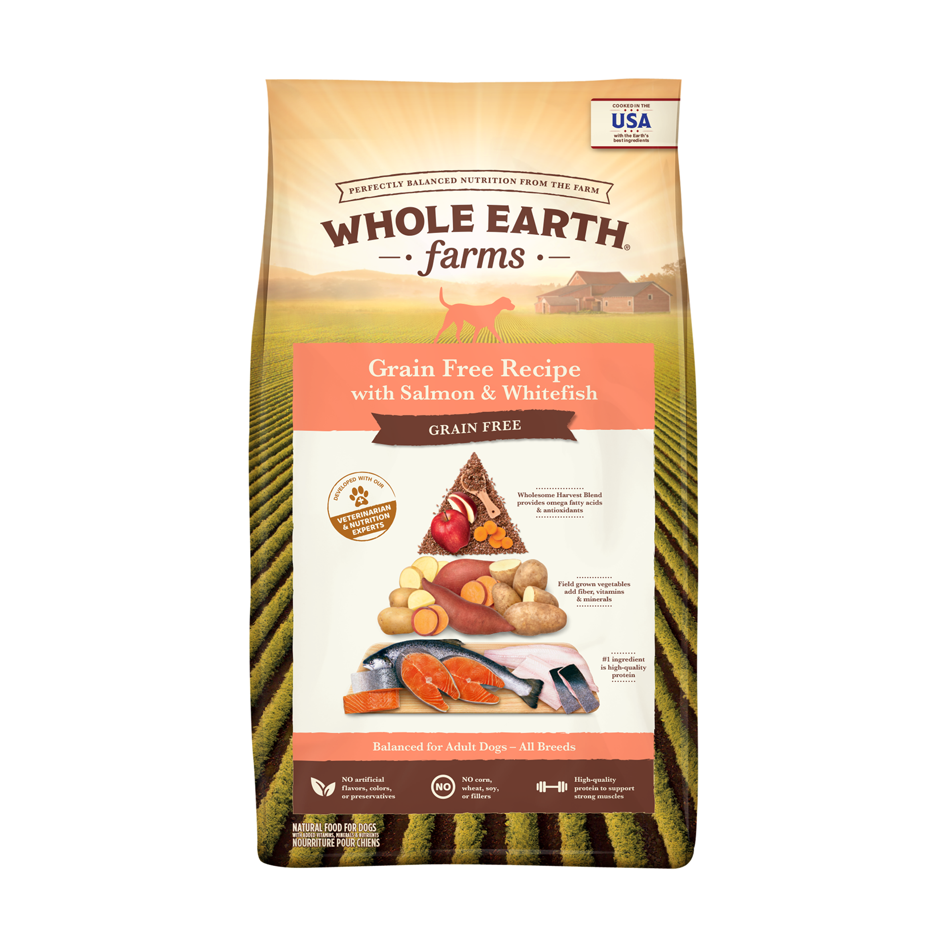 slide 1 of 4, Whole Earth Farms Grain Free Dog Food, Salmon and Whitefish Recipe, Dry Dog Food - 25 lb Bag, 25 lb