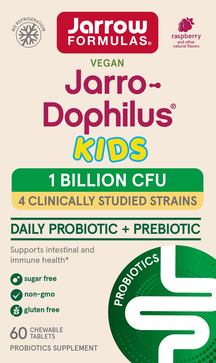slide 5 of 7, Jarrow Formulas Jarro-Dophilus Kids Probiotics & Prebiotic, Natural Raspberry Flavor 60 Chewable Tablets - Supports Intestinal & Immune Health - 1 Billion CFU - Sugar Free, 60 ct
