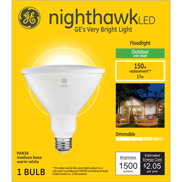 slide 1 of 5, GE Nighthawk 150 W Equivalent Dimmable Warm White Par38 LED Light Fixture Light Bulb, 1 ct