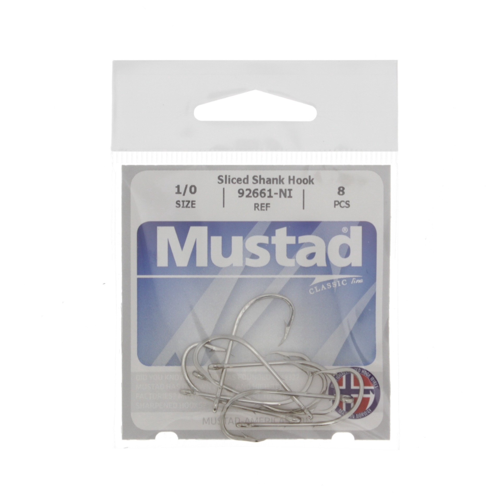 slide 1 of 1, Mustad Sliced Shank Hook Size 1/0, 8 ct