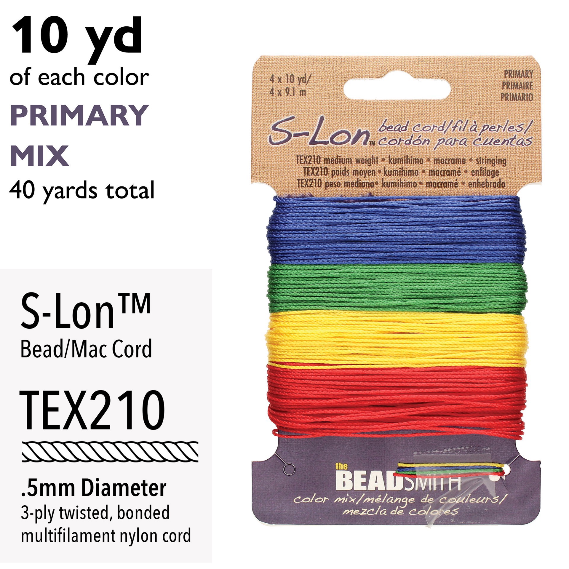 slide 3 of 7, The Beadsmith S-Lon 0.5mm Mixed Color Bead Cord, 0.5mm