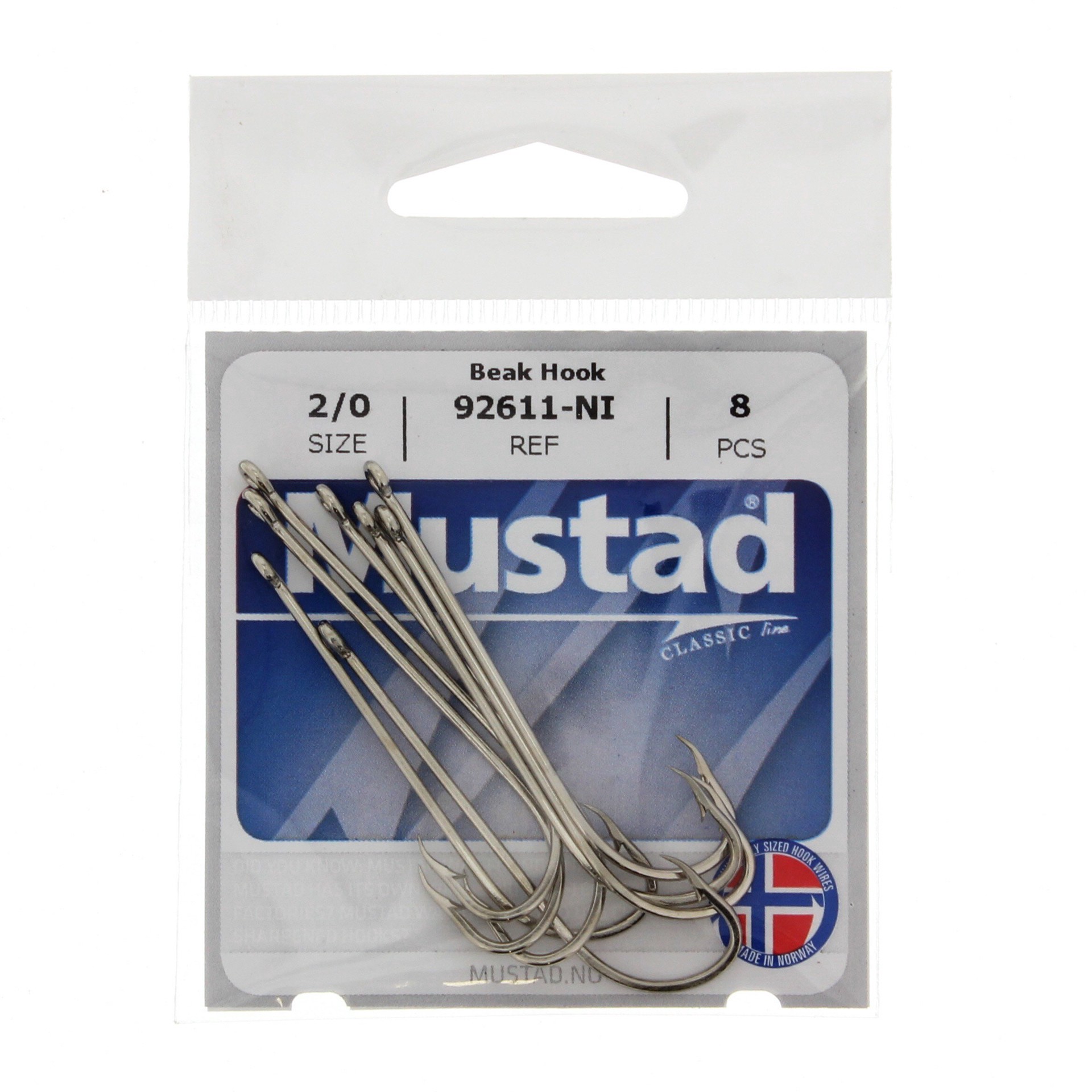 slide 1 of 1, Mustad 92611-NI Beak Hook, Size 2/0, 8 ct