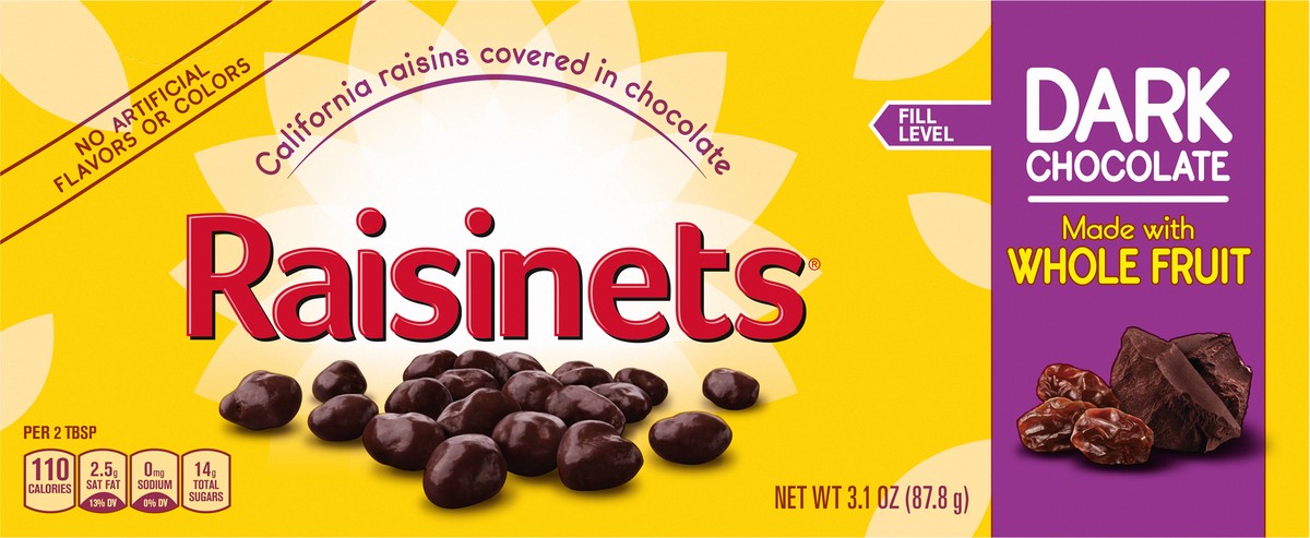 slide 9 of 14, Raisinets Dark Choc Covered Raisins, 3.1 oz