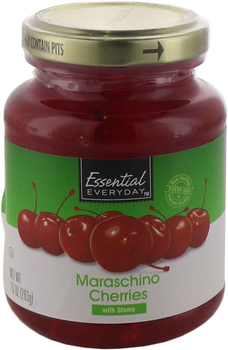 slide 1 of 1, Essential Everyday Marschino Cherries with Stems, 10 oz