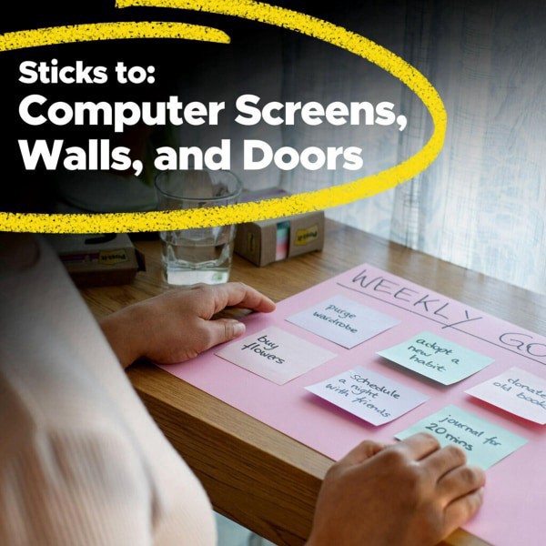 slide 7 of 9, Post-It Paper Super Sticky Notes, 420 Total Notes, Pack Of 6 Pads, 4"" X 4"", 100% Recycled, Wanderlust Pastels, 70 Sheets Per Pad, 6 ct