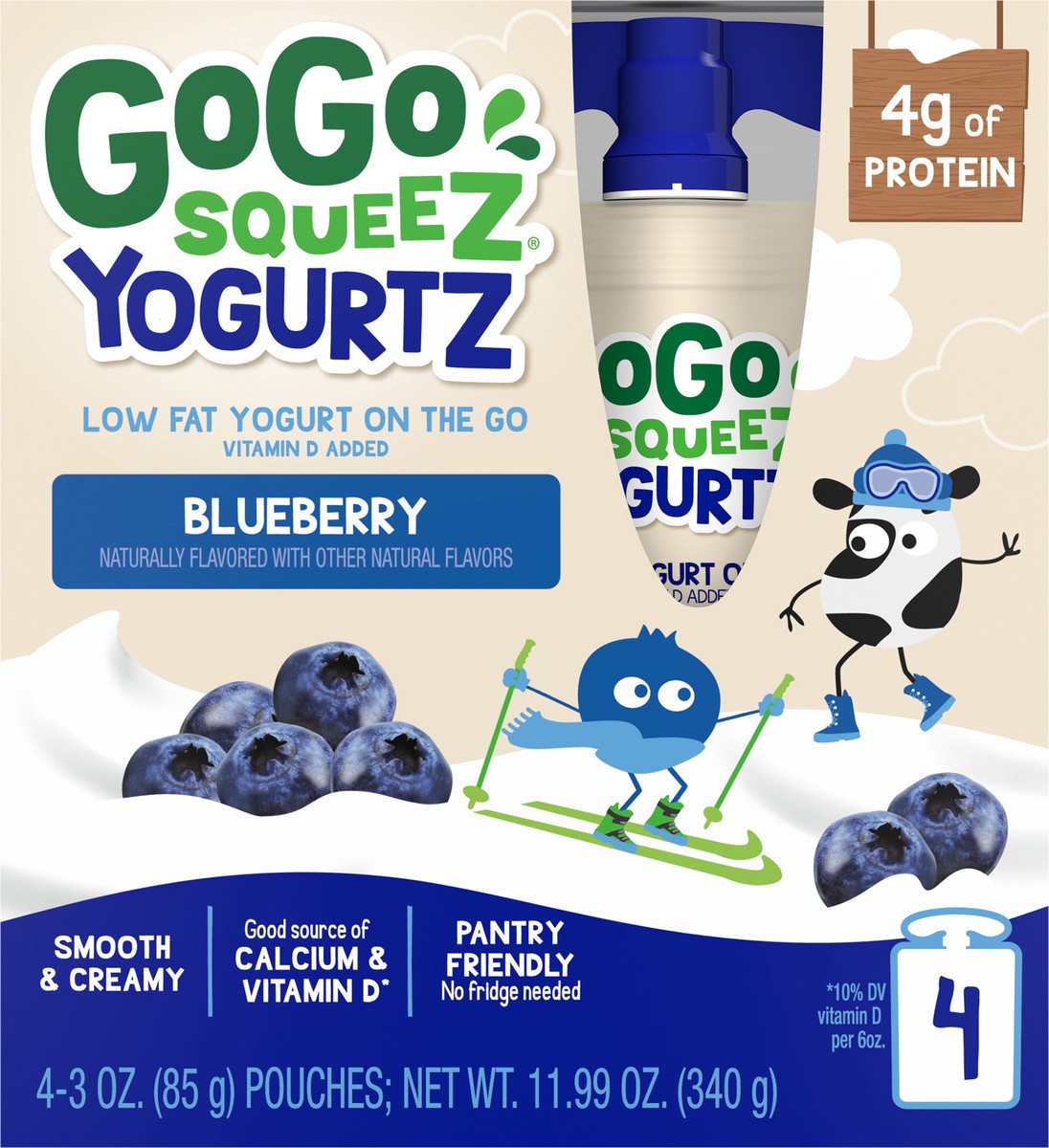 slide 4 of 11, GoGo squeeZ Low Fat Blueberry Yogurtz 4 - 3 oz Pouches, 4 ct