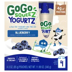 GoGo squeeZ Low Fat Blueberry Yogurtz, 4 x 3 oz Pouches